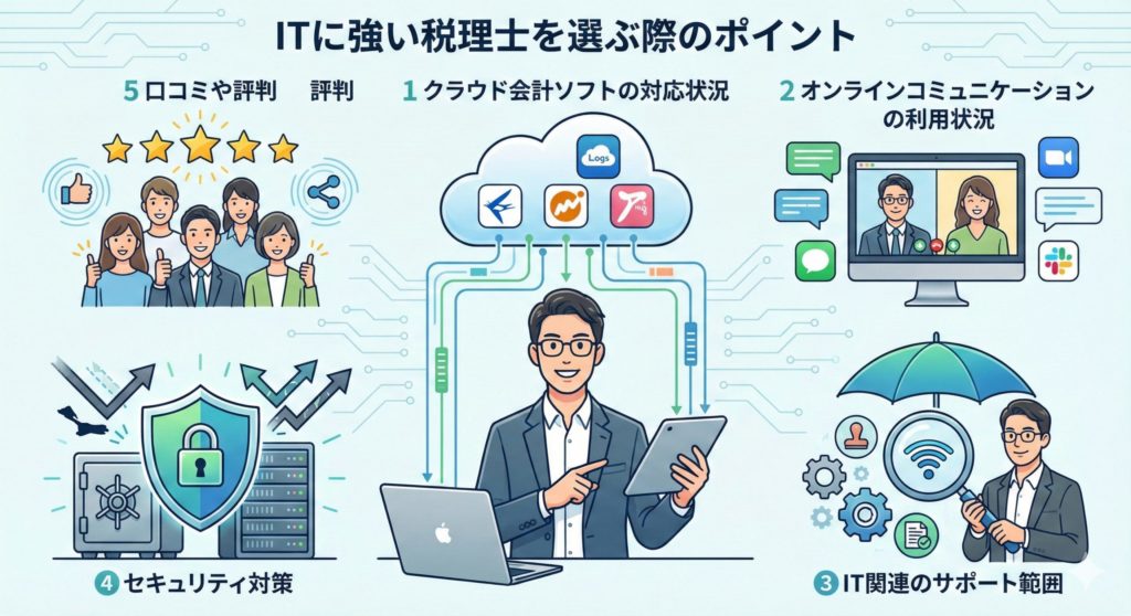 ITに強い税理士を選ぶ際には、以下のポイントを確認