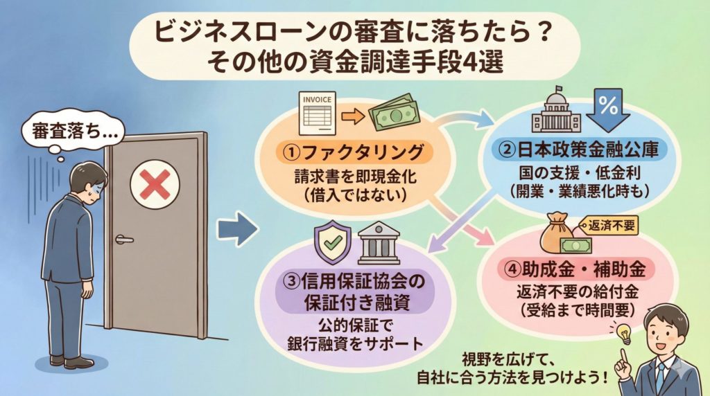 ビジネスローンの審査に落ちたら?ビジネスローン以外の資金調達手段