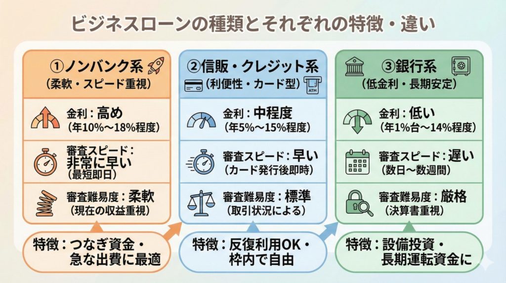 ビジネスローンの種類とそれぞれの特徴・違い
