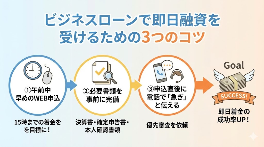 ビジネスローンで即日融資を受けるためのコツ