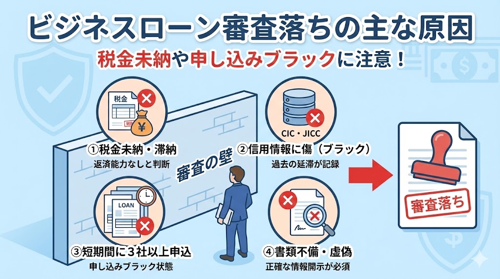 ビジネスローンの審査に落ちる主な原因！税金未納や申し込みブラックに注意