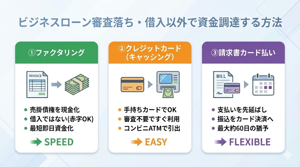 ビジネスローン審査落ちや借入以外で資金調達する方法