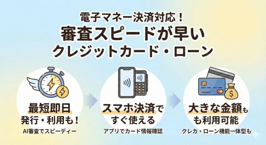 電子マネー決済対応！審査スピードが早いクレジットカード・ローン