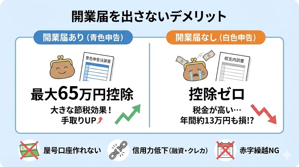 開業届を出さないままでもいい？出さない場合のデメリット