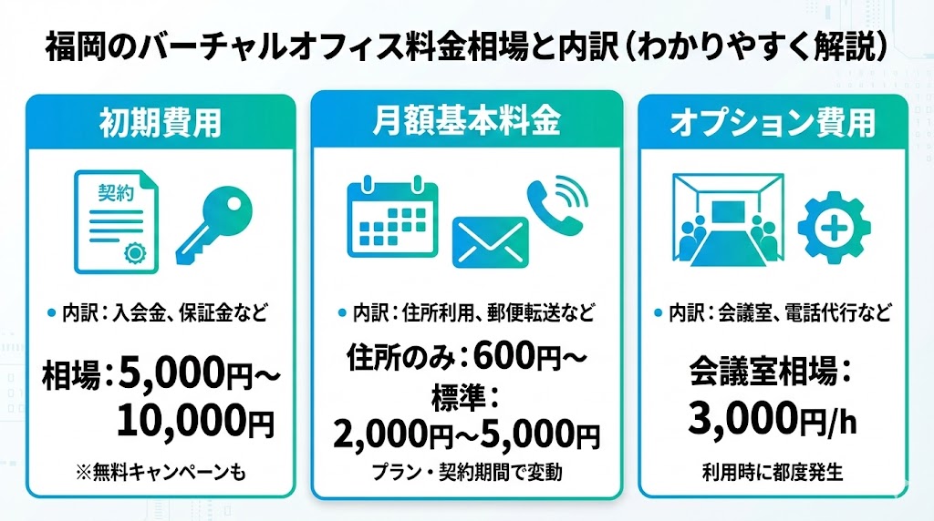 福岡におけるバーチャルオフィスの料金相場と内訳