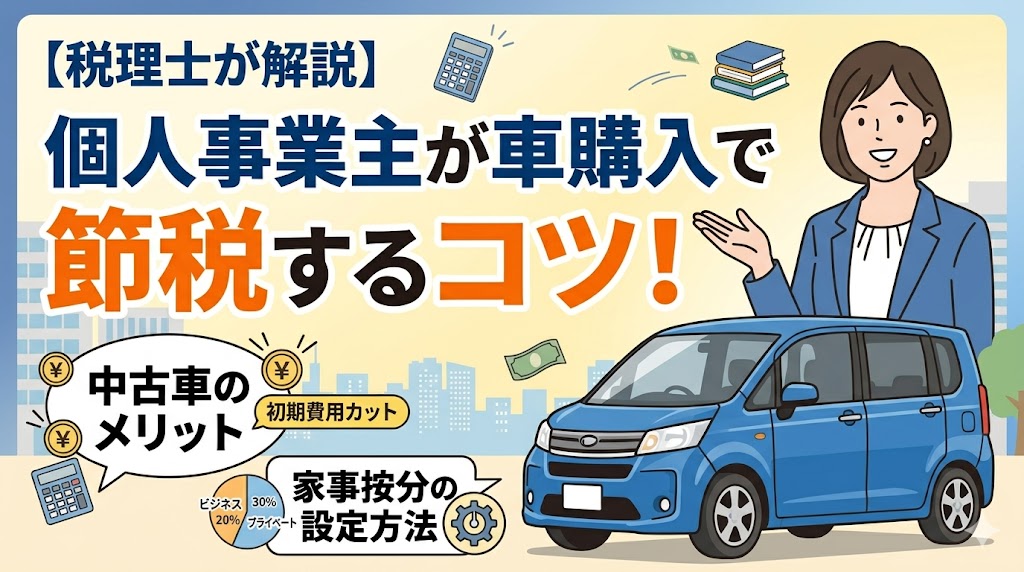 【税理士が解説】個人事業主が車購入で節税するコツ!中古車のメリットや家事按分の設定方法も解説